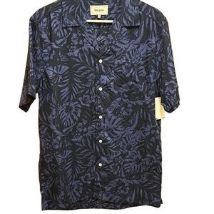 Unison men shirt Size M linen blend tropical print short sleeve button front NWT